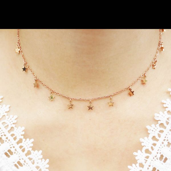 Stainless Steel Rose Gold Star Charms Choker Necklace