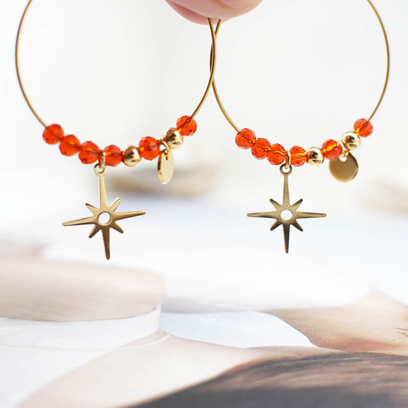 Big Hoop Orange Beads Earrings