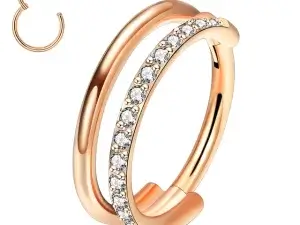 Titanium CZ Row Conch Nose Ring Cartilage Hoop Daith Earring Hinged Clicker Piercing Jewelry Rose Gold