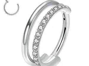 Titanium CZ Row Conch Nose Ring Cartilage Hoop Daith Earring Hinged Segment Clicker Piercing Jewelry Steel