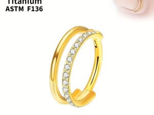 Titanium CZ Row Conch Nose Ring Cartilage Hoop Daith Earring Hinged Segment Clicker Piercing Jewelry Gold