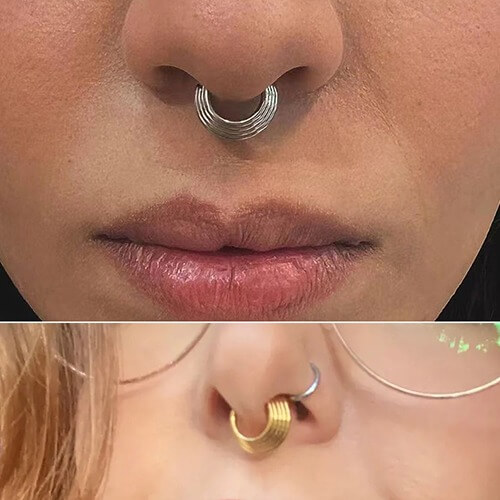 stacked septum ring Gold